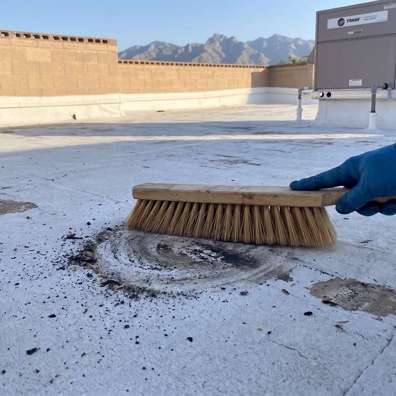 roof cleaning with soft bristle brush